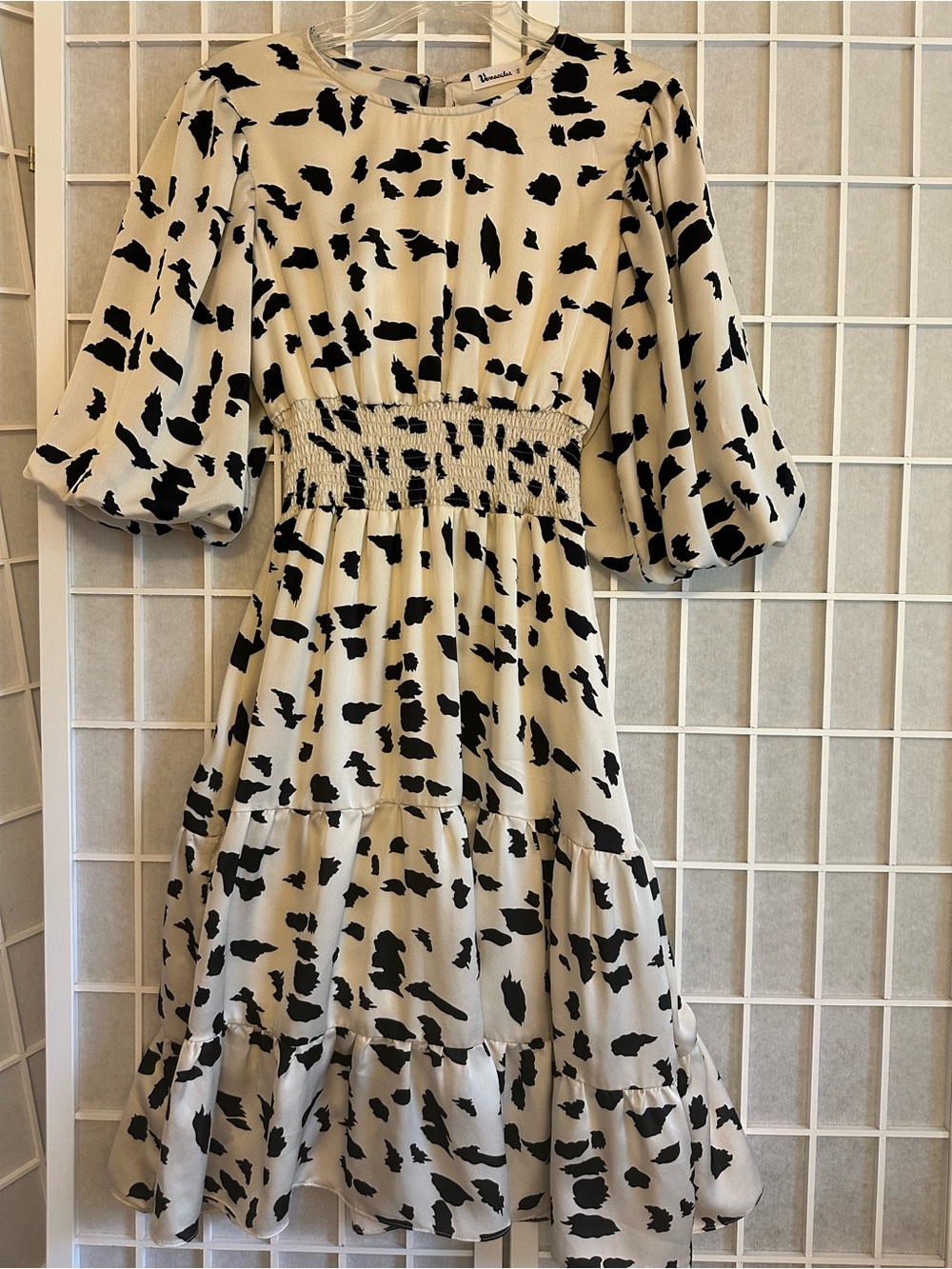 Cow Print Bubble Sleeve Dress